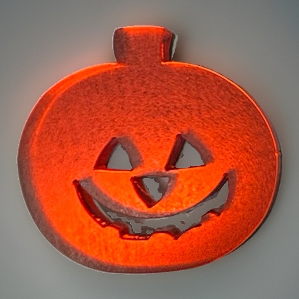 Vtg Pewter Halloween Jack O Lantern Pumpkin Pin Brooch‎ Orange Translucent Face